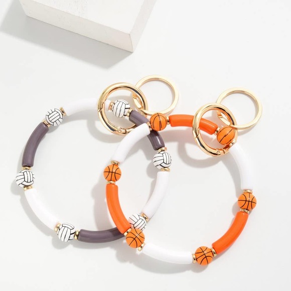 Volleyball Tube Beaded Bangle Keyring Key Chain - Picture 3 of 3